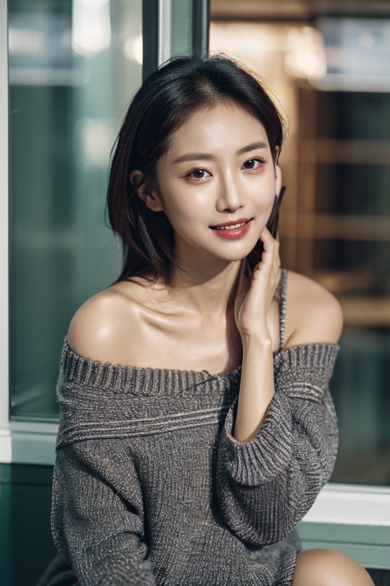 05871-1434249197-1girl, idol, close-up,  collarbone, photo, film, hand on own face,  depth of field, smile, model, window, looking at viewer, rea.jpg